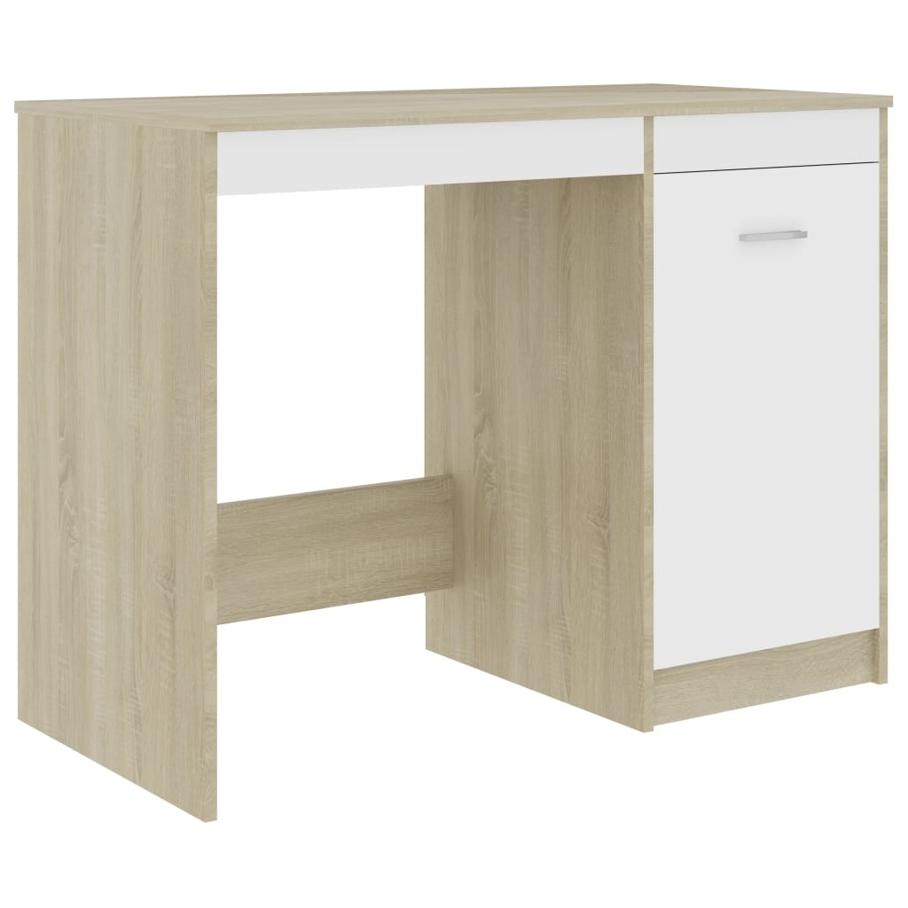 Desk White and Sonoma Oak 100x50x76 cm Chipboard
